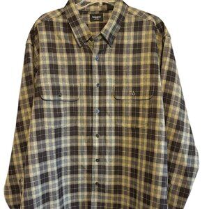 Haggar Men’s Brown & Tan Plaid Woven Long Sleeve Dress Shirt Office Casual XXL